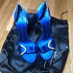 Sergio Rossi Electric Blue Satin Peep Toes pumps
